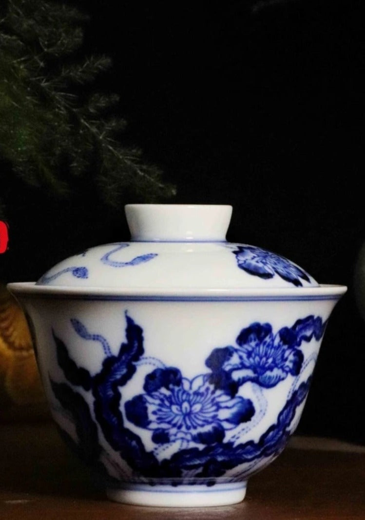 This is a Chinese Jingdezhen blue and white porcelain flower teapot