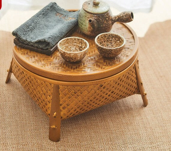 This is a bamboo weaving storage tea box.this is a yellow tea table