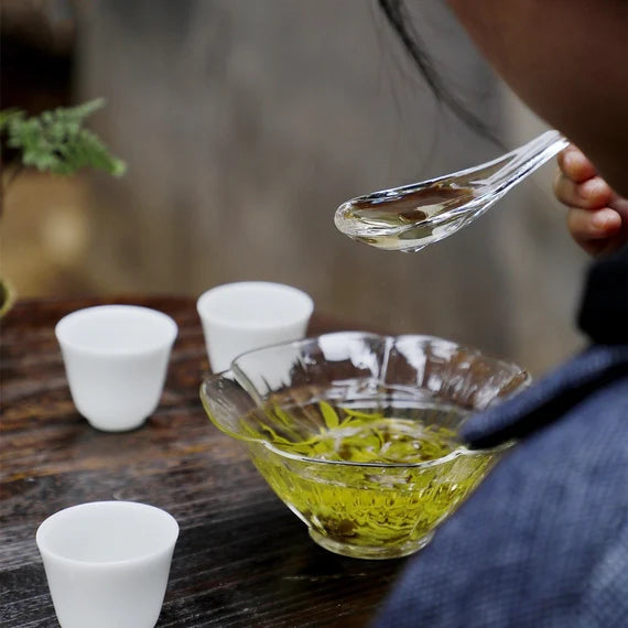 This is a glass tea bowl