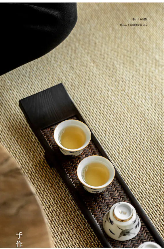 Paulownia Cup Holder Bamboo Tea Coaster Handwoven Tea Cup Tray Retro High Tea Table Dry Brewing Table Kung Fu Tea Set