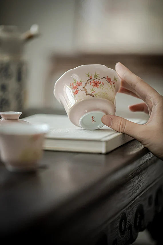 Chinese Jingdezhen Gaiwan Handpaited Pink Wisteria Pattern Teaware Teapot Chinese Master Pottery Ceramic Japanese Ceramic