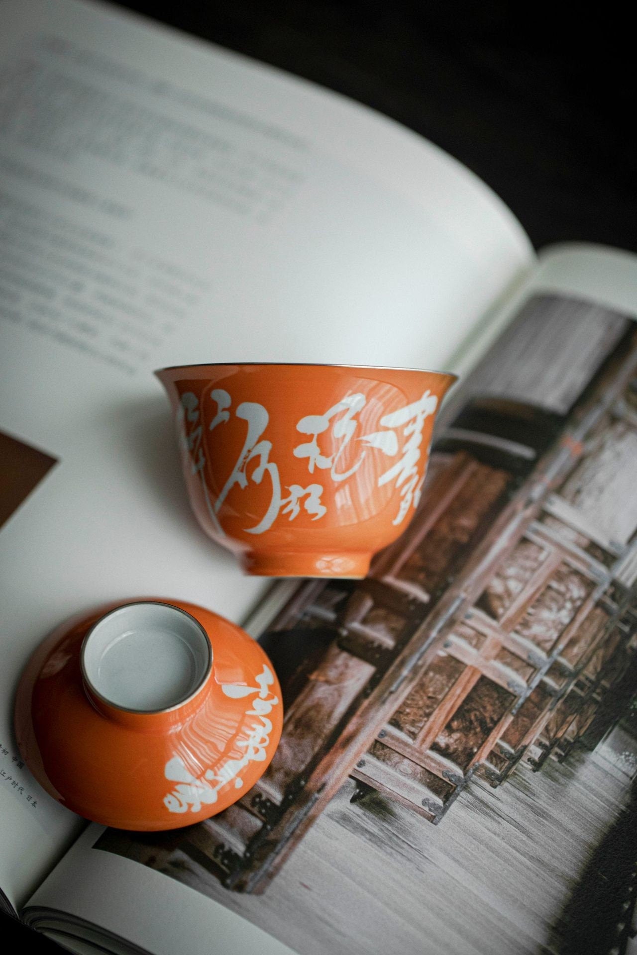 Chinese Orange Fine Pottery Handpainted Chinese Caligraphy Gaiwan Poem Pot Tea Maker Teapot Ceramic kung fu Tea Ceremony