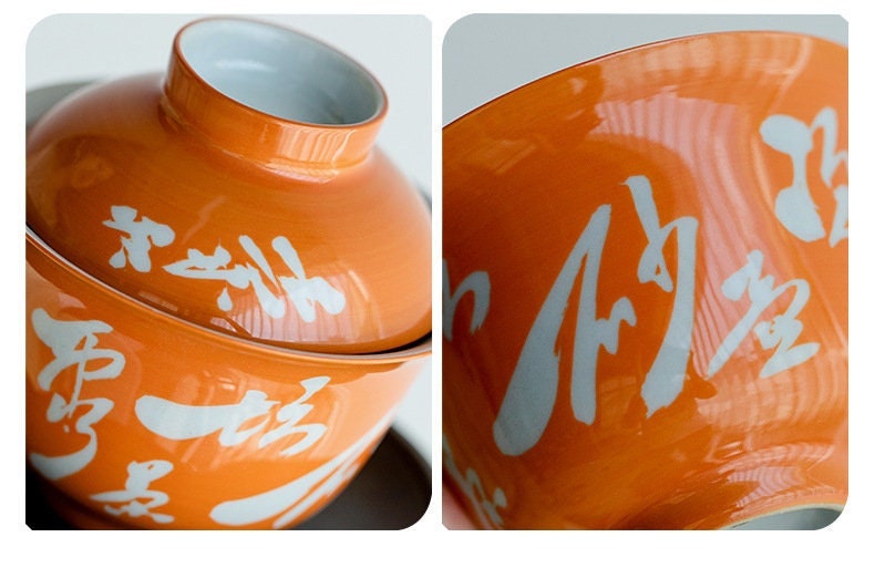 Chinese Orange Fine Pottery Handpainted Chinese Caligraphy Gaiwan Poem Pot Tea Maker Teapot Ceramic kung fu Tea Ceremony