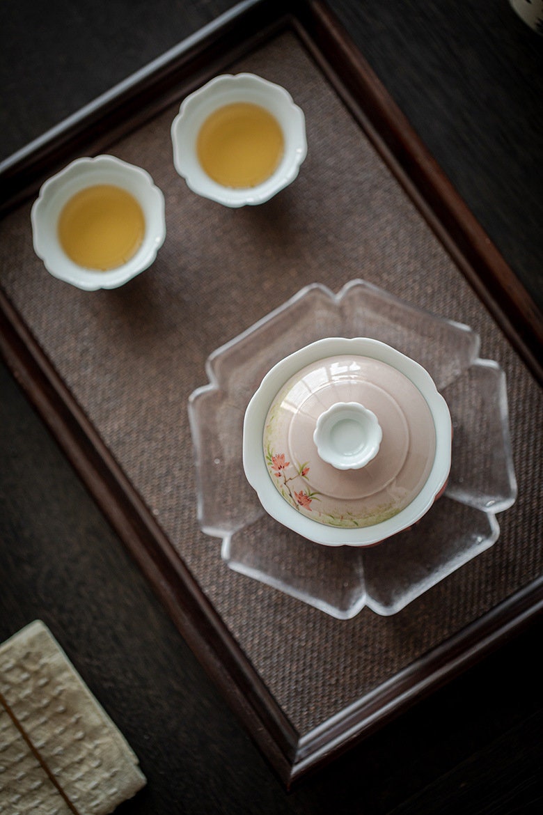 Chinese Jingdezhen Gaiwan Handpaited Pink Wisteria Pattern Teaware Teapot Chinese Master Pottery Ceramic Japanese Ceramic